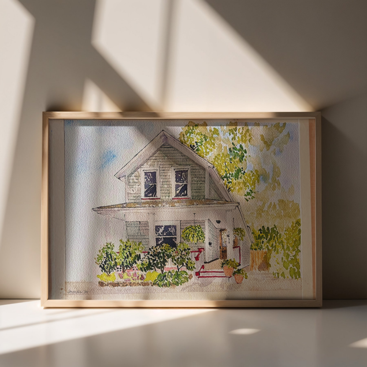 Custom Home Portrait – FRAMED Watercolor Painting of Personal, Childhood, or First Homes – Unique Housewarming Gift